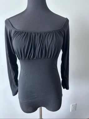 Zara Black Gathered Long-Sleeve Top